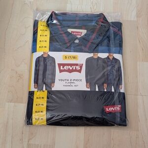 Levi's Youth Flannel & Thermal 2-Piece Set Shirt Tee Buffalo Blue Navy Red
